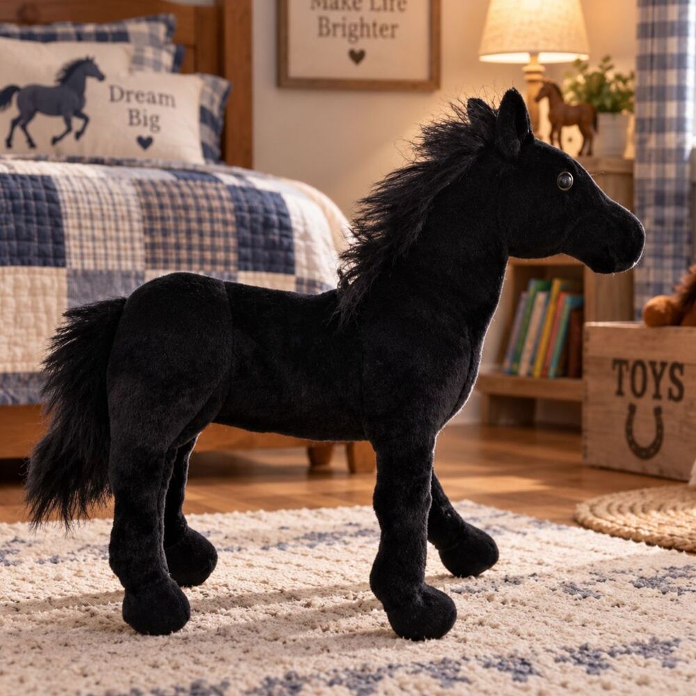 Tiger Tale Toys Realistic Black Horse Poseable Plush Stuffed Animal Toy 17"